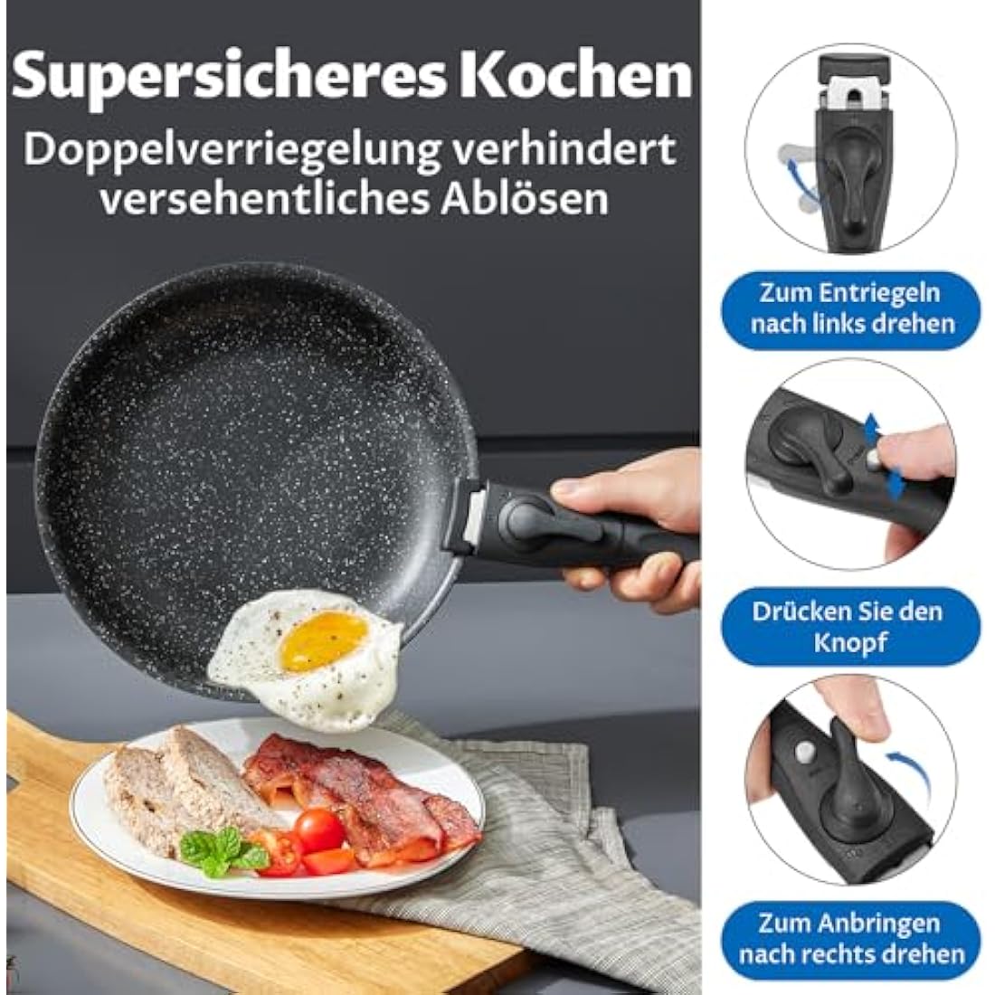 BEZIA 13-Piece Nonstick Cookware Set | Induction Pans with Detachable Handle