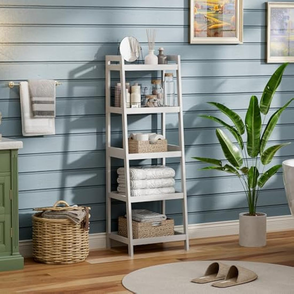 5-Tier Bamboo Ladder Bookshelf | Tall Narrow Display Shelf