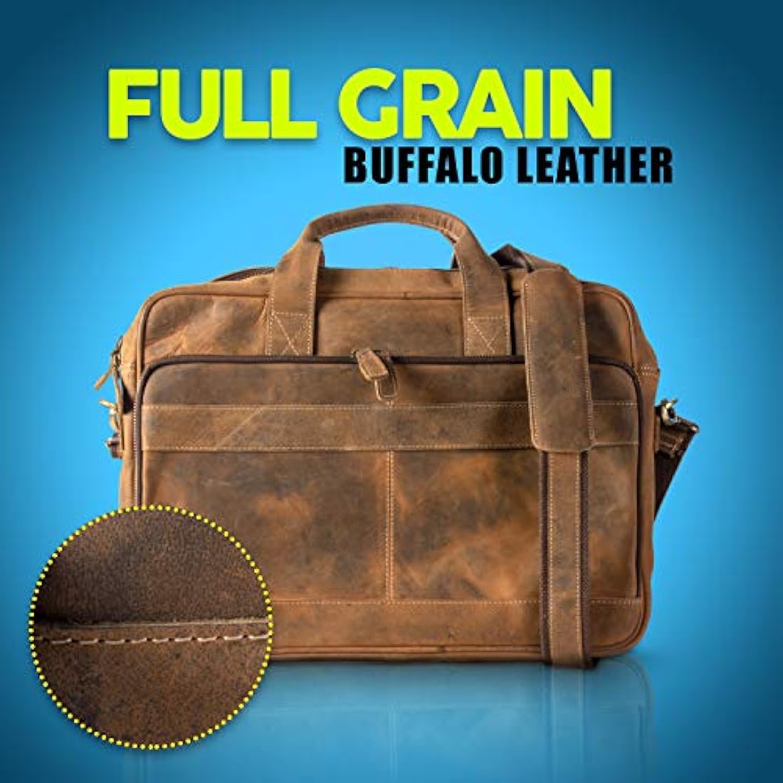 KomalC 16 Inch Buffalo Leather Laptop Messenger Bag | Office Briefcase