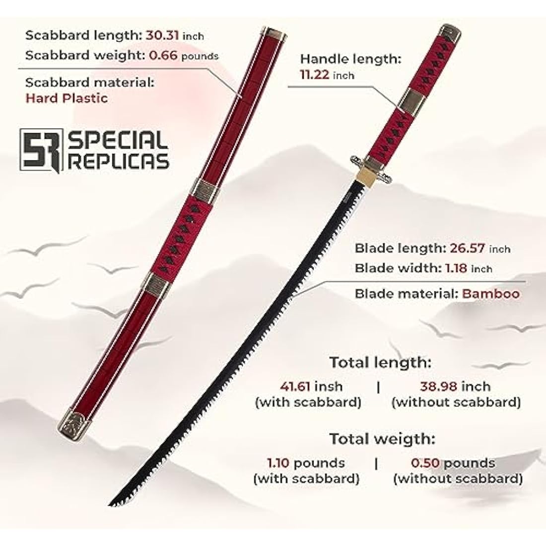 Roronoa Zoro Wooden Katana 3-Piece Set - Anime Cosplay