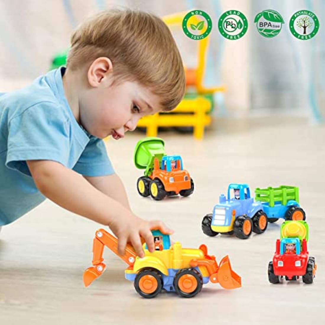 Jolof Store 4-Pack Friction Powered Construction Vehicle Toys for Toddlers