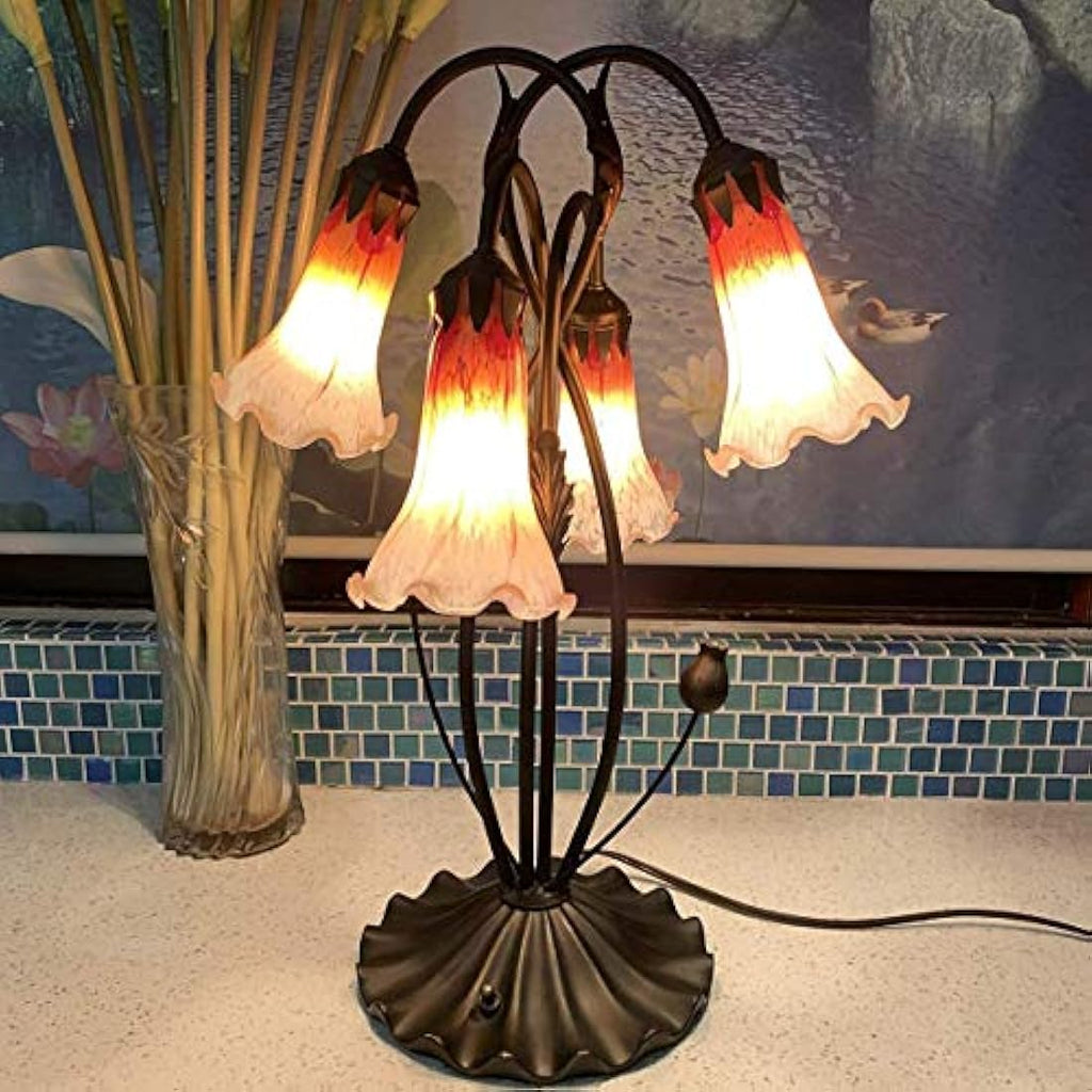 Jolof Store Lily Flower Blown Glass Table Lamp – 4-Light Orange Accent