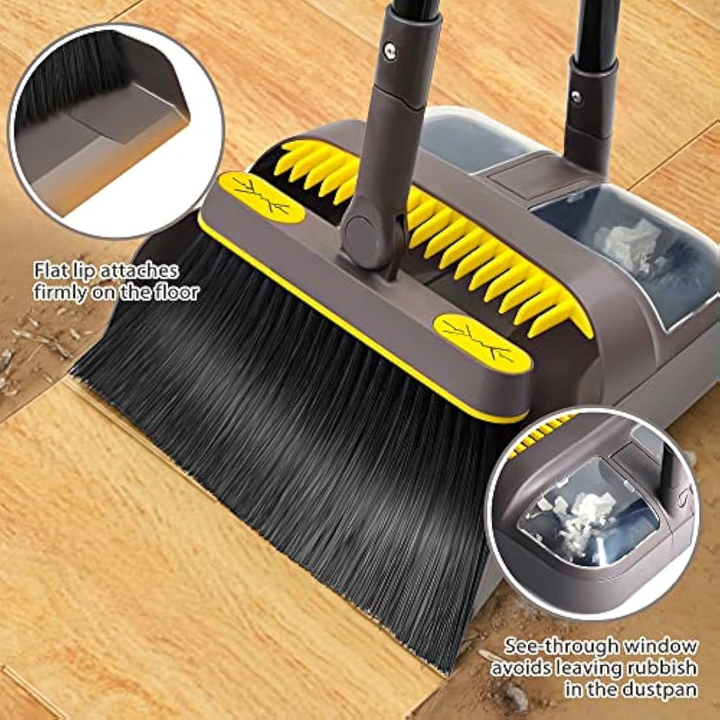 JEHONN Long Handle Dustpan and Brush Set | 180° Swivel Head Broom