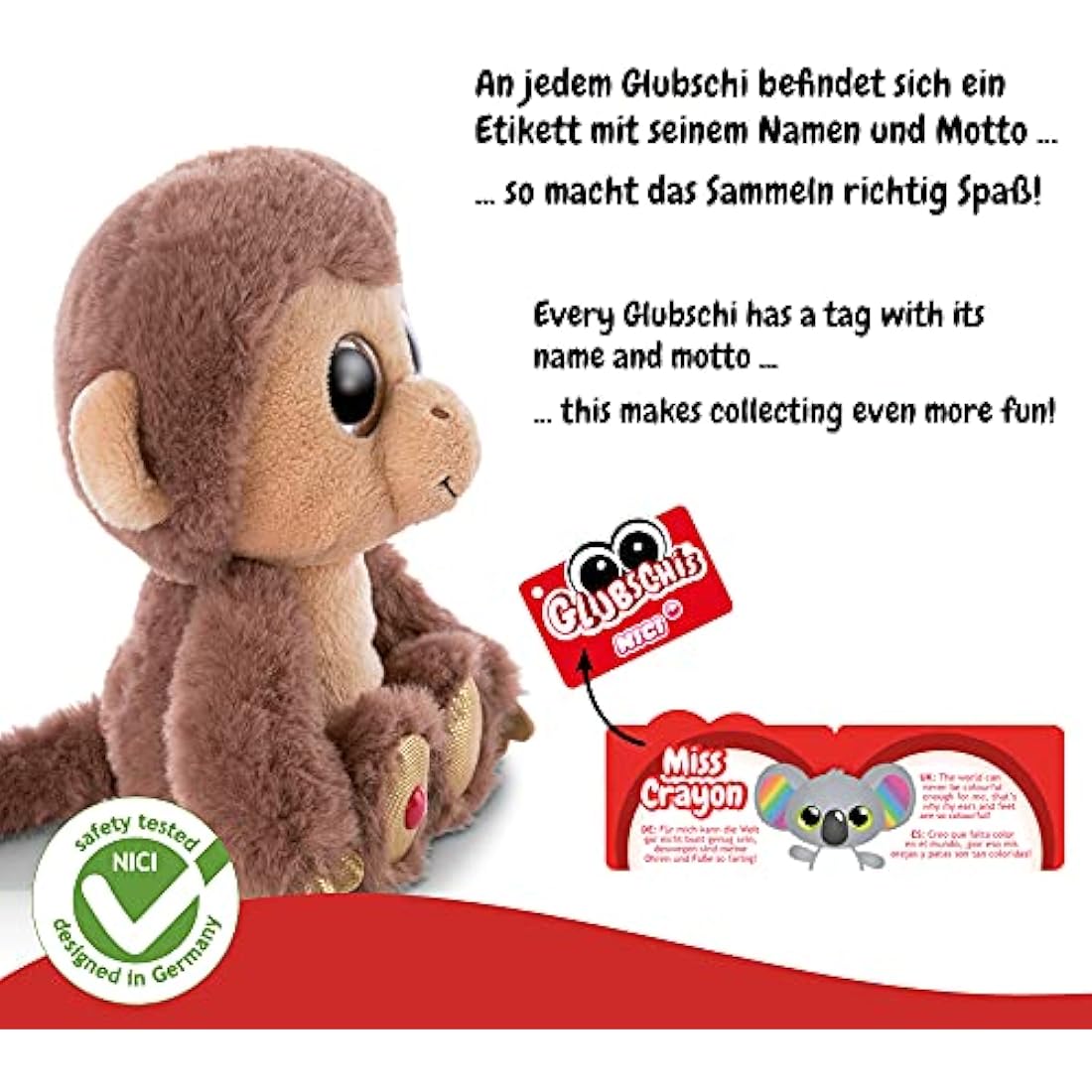 NICI Glubschis Monkey Hobson Plush – 15cm Safari Stuffed Animal Toy