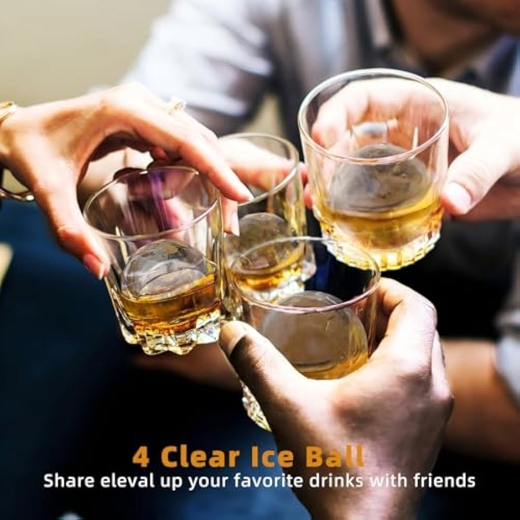 PushGoGo Clear Ice Ball Maker – 2.4 Inch Silicone Sphere Molds, 4-Cavity