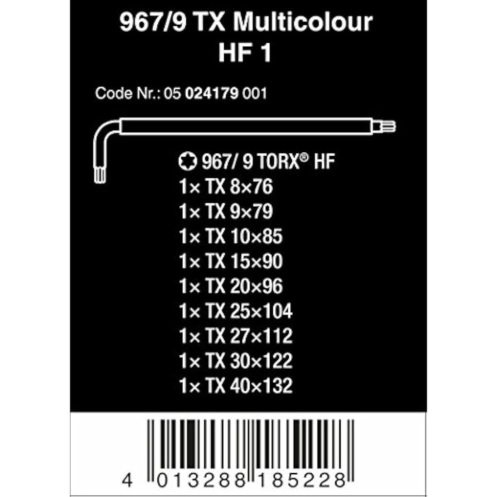 Wera 967/9 TX Multicolour Torx L-Key Set - 9 Piece Holding Function