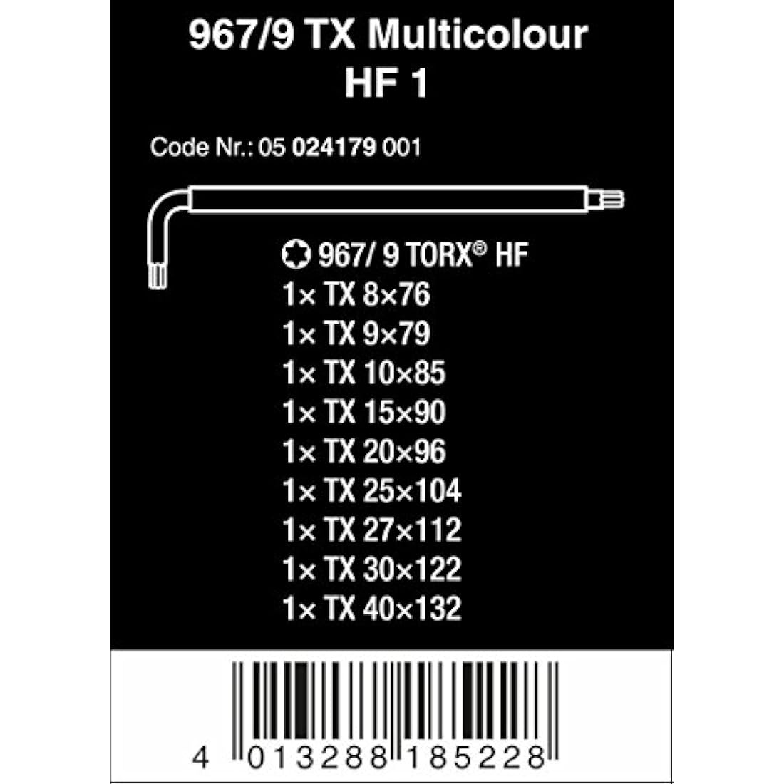 Wera 967/9 TX Multicolour Torx L-Key Set - 9 Piece Holding Function