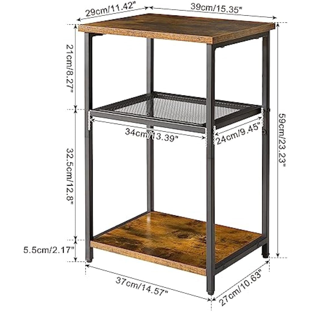 IBUYKE 3-Tier Industrial Side Table | Rustic Brown Metal End Table