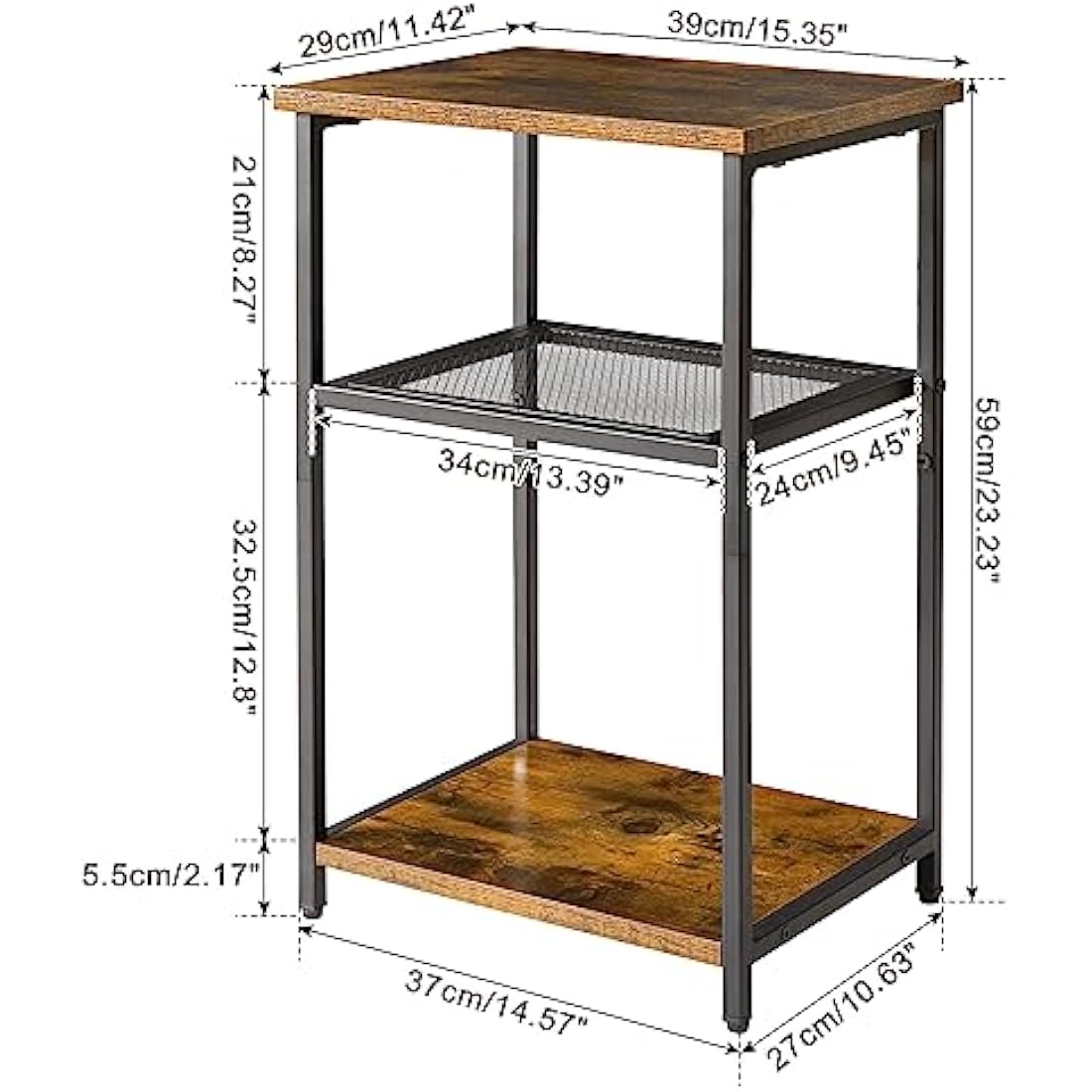 IBUYKE 3-Tier Industrial Side Table | Rustic Brown Metal End Table