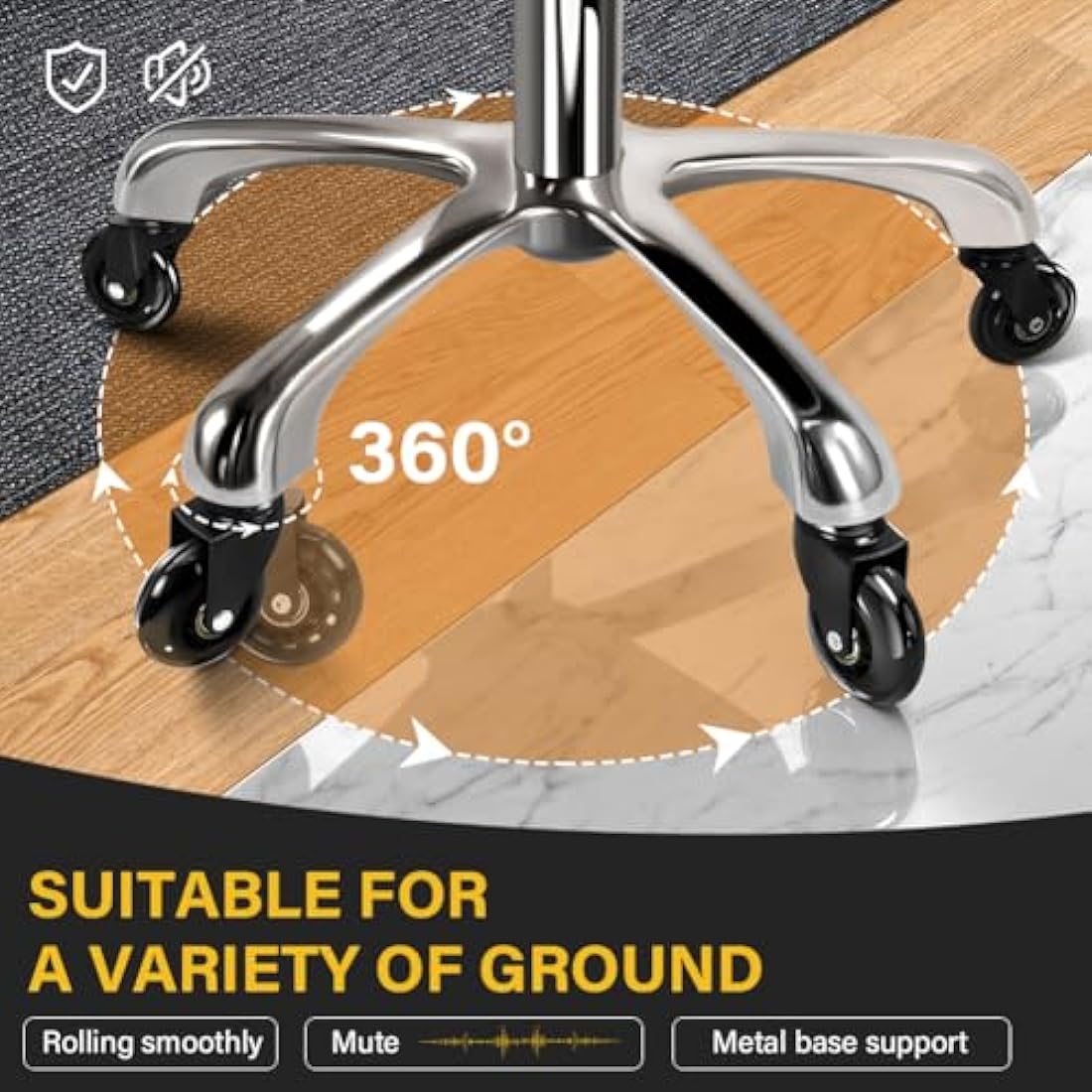 WKWKER Heavy Duty Rolling Beauty Stool | Adjustable Leather Swivel Chair