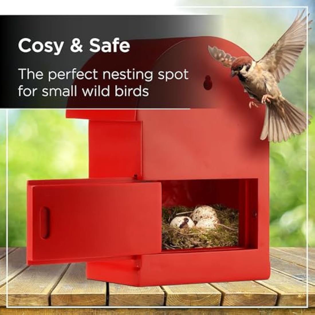 Wrenbury Red Post Box Bird House - Resin Hanging Nesting Box for Small Birds