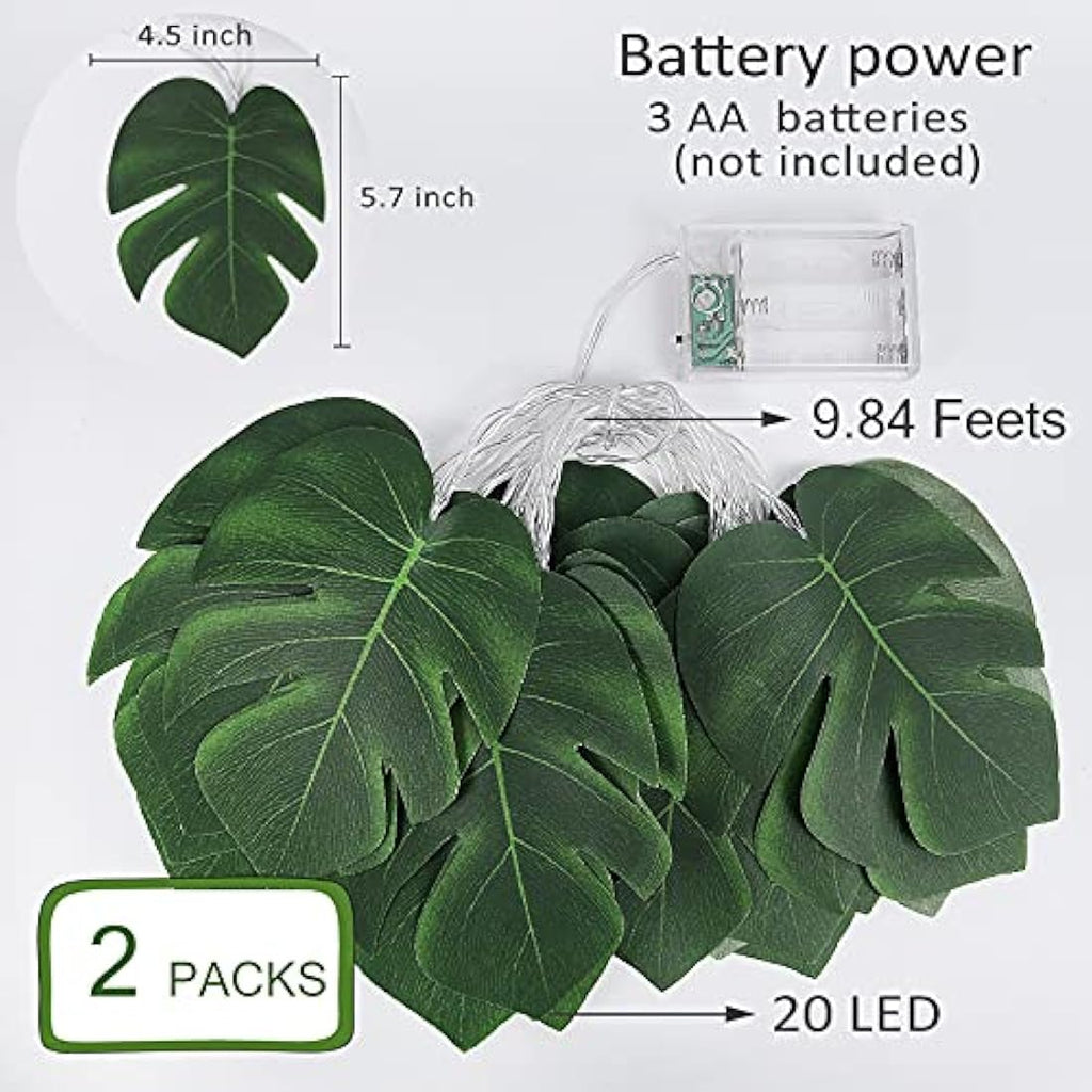 Monstera Leaf String Lights | 20 LED Tropical Vine 2 Pack