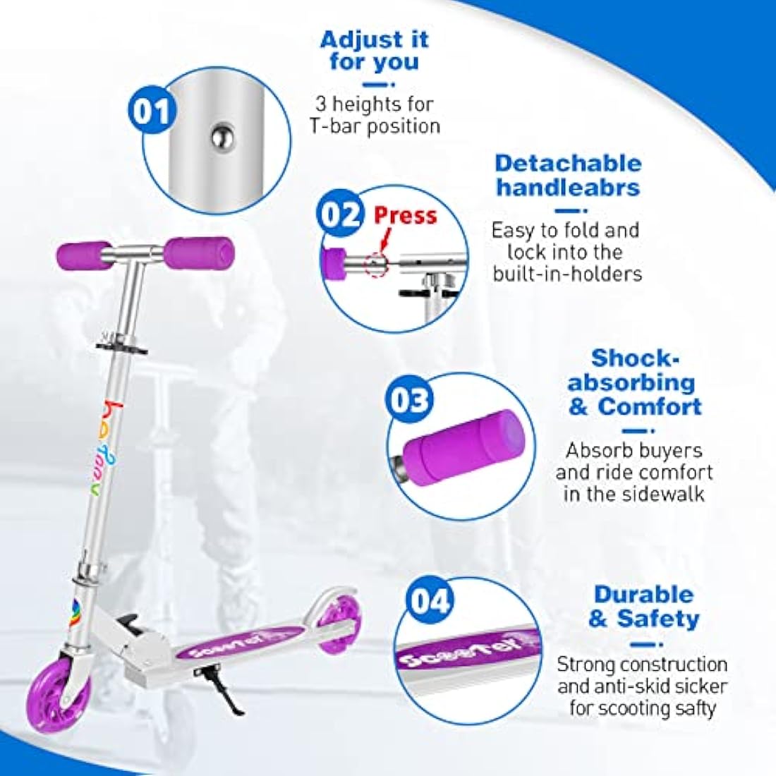 BELEEV V1 Kids Folding Kick Scooter | Light Up Wheels | Adjustable Height