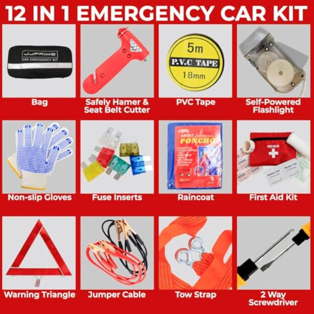 12-in-1 Car Emergency Kit | Roadside Safety & First Aid Bag