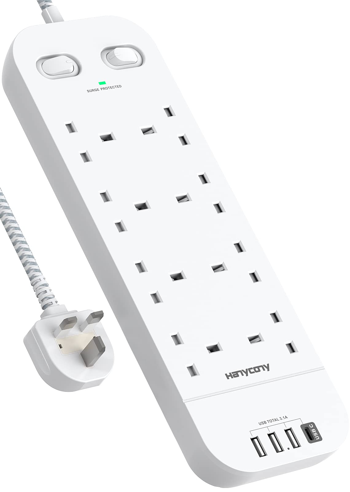Jolof Store 8-Way Power Strip | 4 USB Ports & 1800J Surge Protection