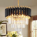 AOOCHOK Modern Crystal Chandelier – Black and Gold Pendant Light, 40cm