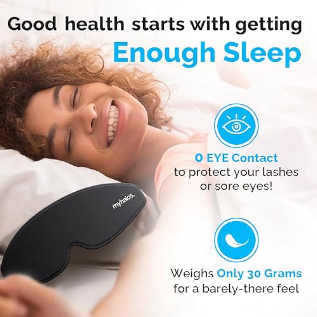 MyHalos 100% Blackout Sleep Mask – 3D Memory Foam Eye Mask with Pouch