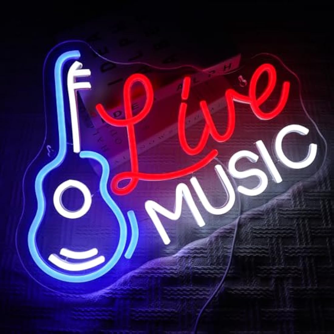 Live Music Guitar Neon Sign - Dimmable LED Wall Decor
