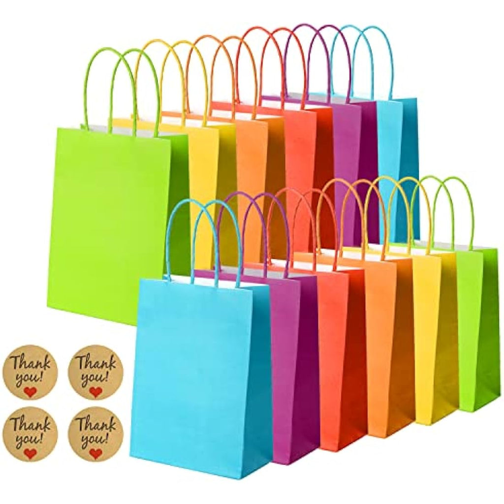 Jolof Store 30 Pcs Kraft Paper Party Bags with Handles and Stickers