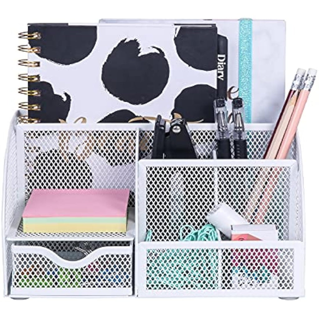 Exerz Mesh Desk Organiser – 7 Compartment Multifunctional Caddy, White