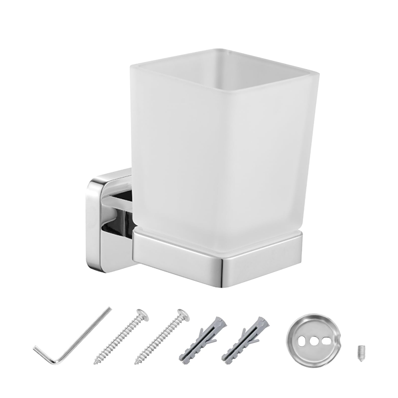 JASSFERRY Wall Mounted Toothbrush Holder | Chrome & Frosted Glass