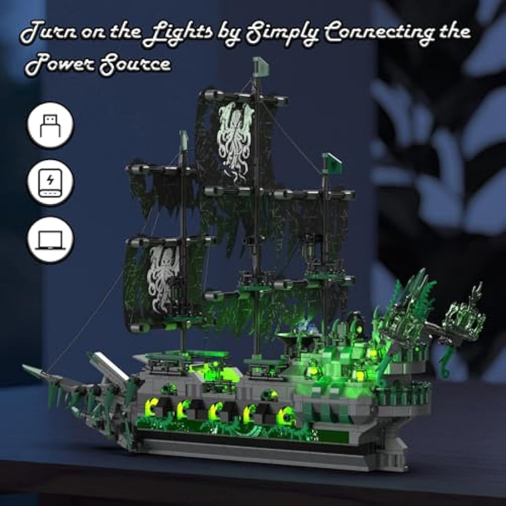 JMBricklayer Flying Dutchman Ghost Pirate Ship Model with LED Lights