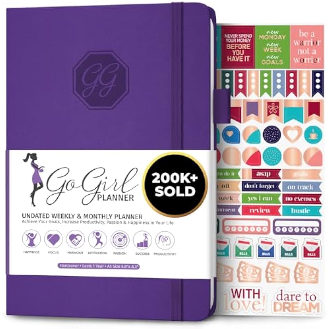 GoGirl Undated Weekly Planner – A5 Eco-Leather Goal Journal, Purple