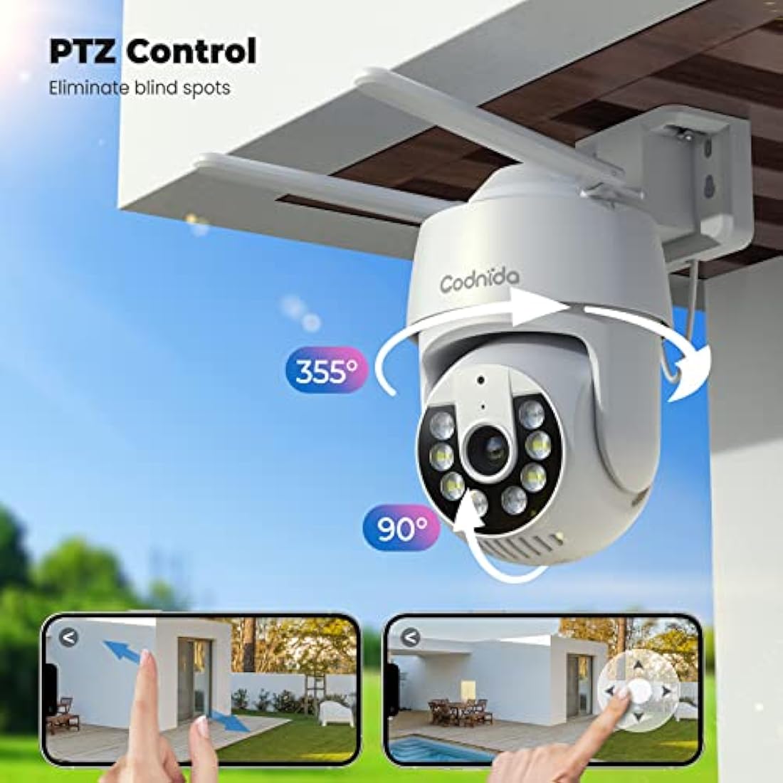 Codnida 2K Outdoor Security Camera 2 Pack | 360° PTZ Color Night Vision