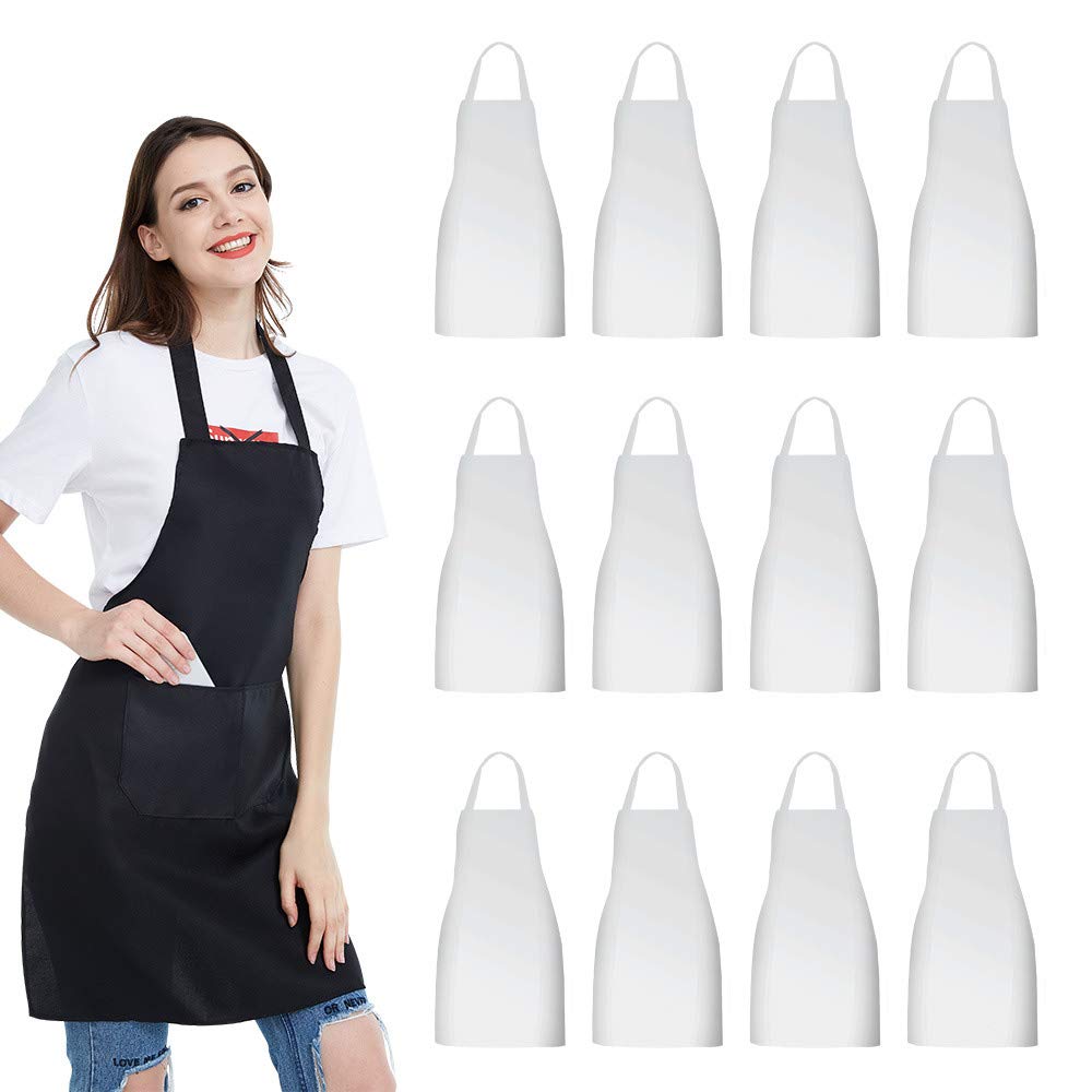 Nobondo White Cooking Aprons with Pockets – 12 Pack Bulk Unisex Set