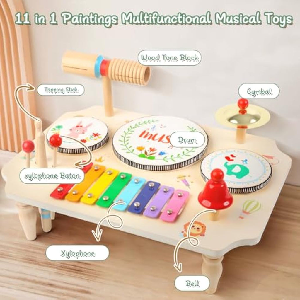 Jolof Store Wooden Kids Drum Kit | 11-in-1 Montessori Musical Toy Set
