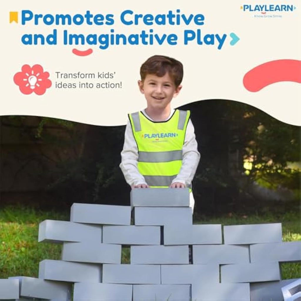 Playlearn Foam Breeze Block Construction Bricks for Kids, Grey - 20 Pack