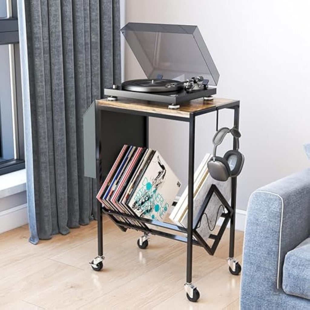 Vinyl Record Player Stand - 2-Tier Industrial Storage Cabinet