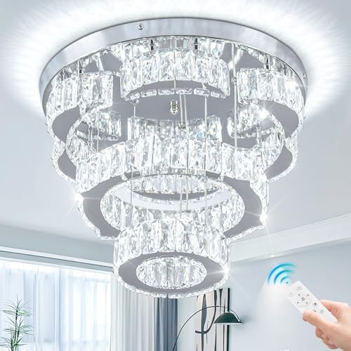 FRIXCHUR 15.7" Flower Crystal Chandelier | Dimmable LED Flush Mount Light