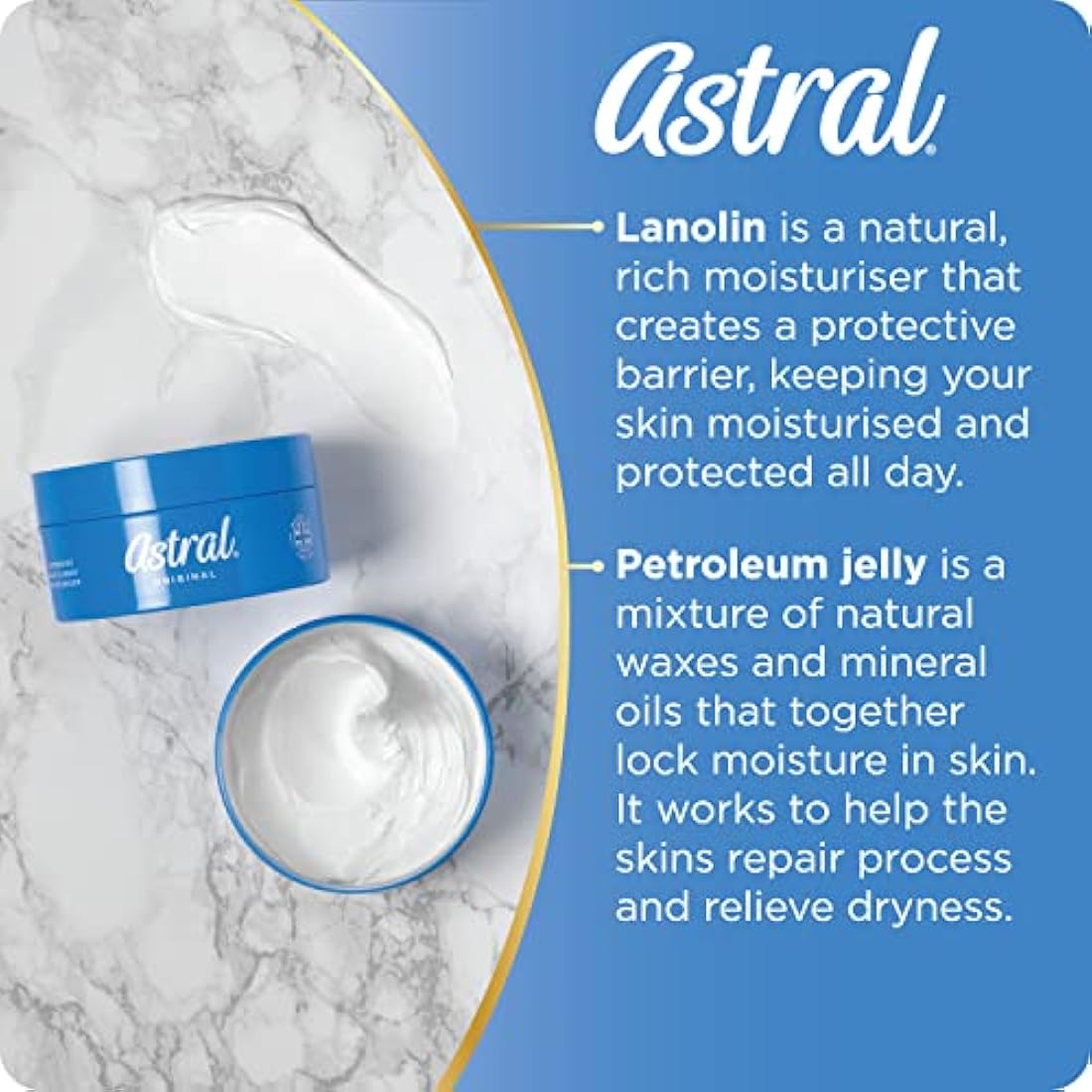 Astral Intensive Face & Body Moisturiser Cream with Lanolin - 500ml (3 Pack)