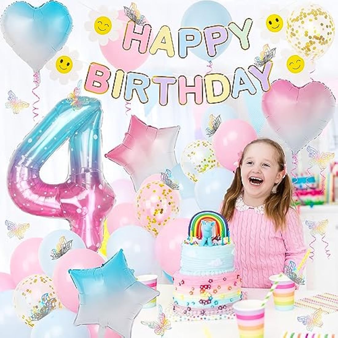 4th Birthday Decorations - Gradient Number 4 Balloon & Banner