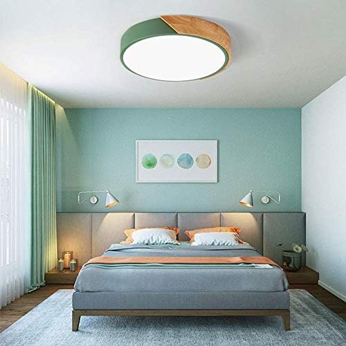 Minifair LED Flush Mount Ceiling Light – 12in Green Wood & Acrylic Fixture