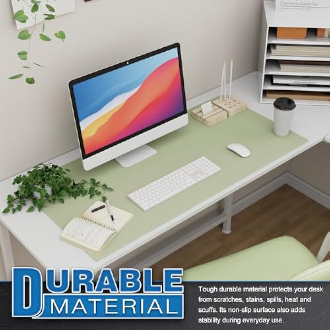 K KNODEL Leather Desk Mat – Dual-Sided Waterproof Office Pad, Light Green