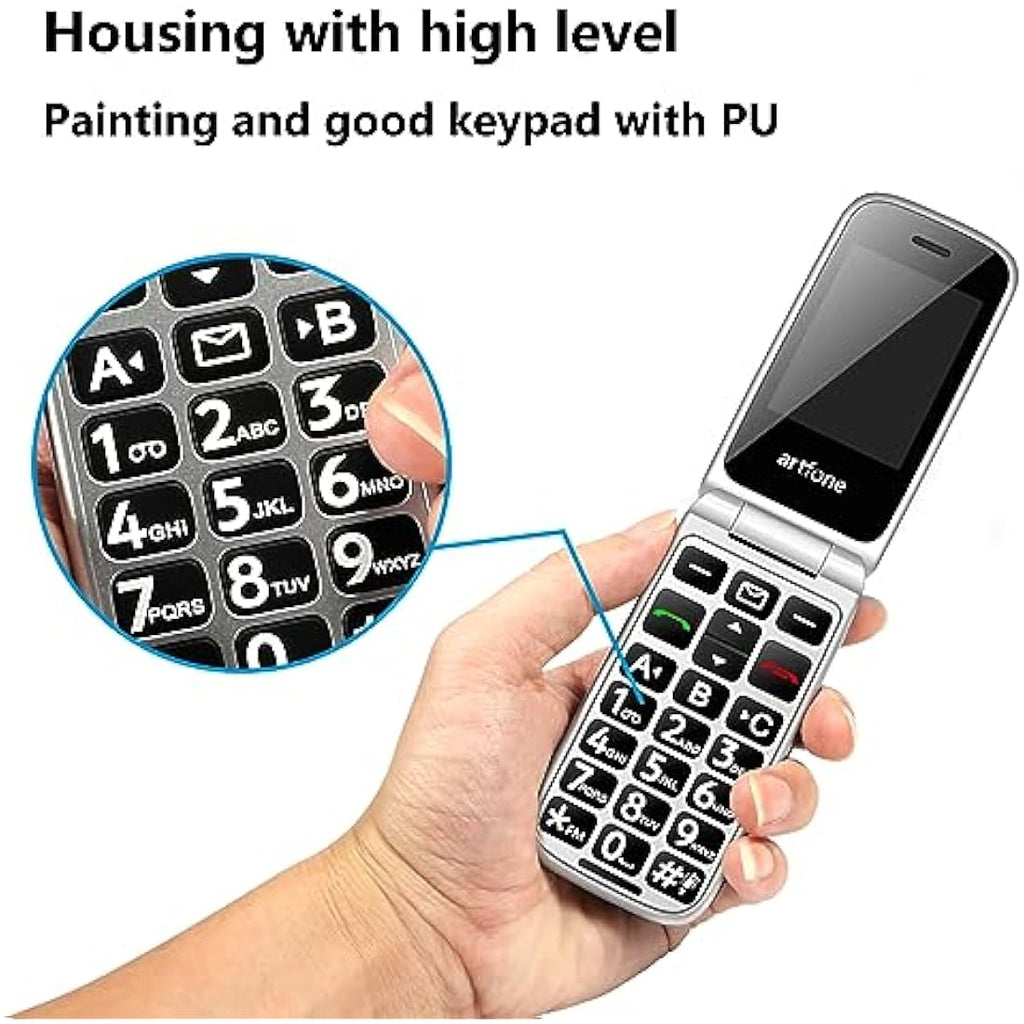 artfone F30 4G Unlocked Flip Phone for Seniors with SOS Button – Silver Grey