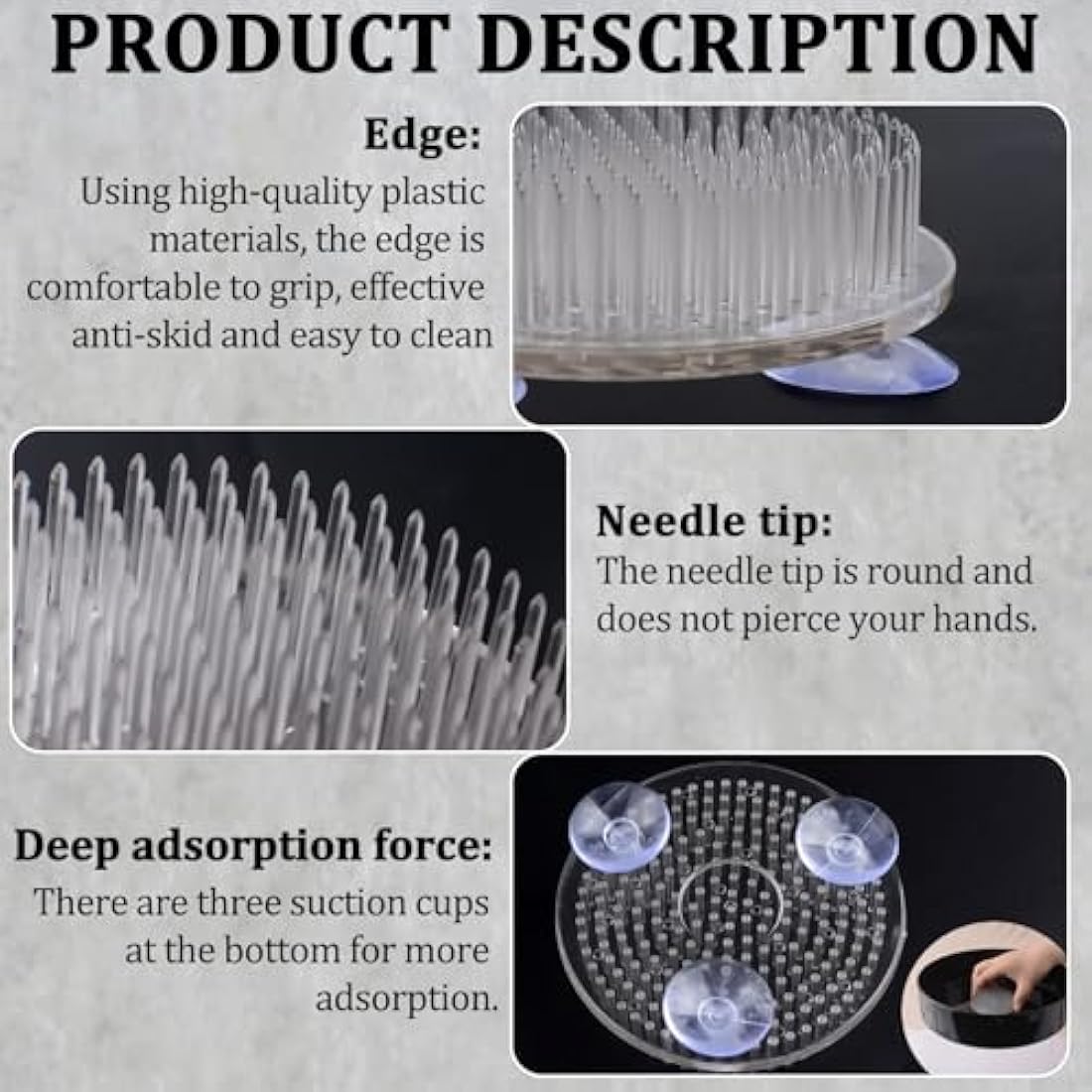 WANDIC Round Clear Plastic Ikebana Kenzan Flower Frog with Suction Cups