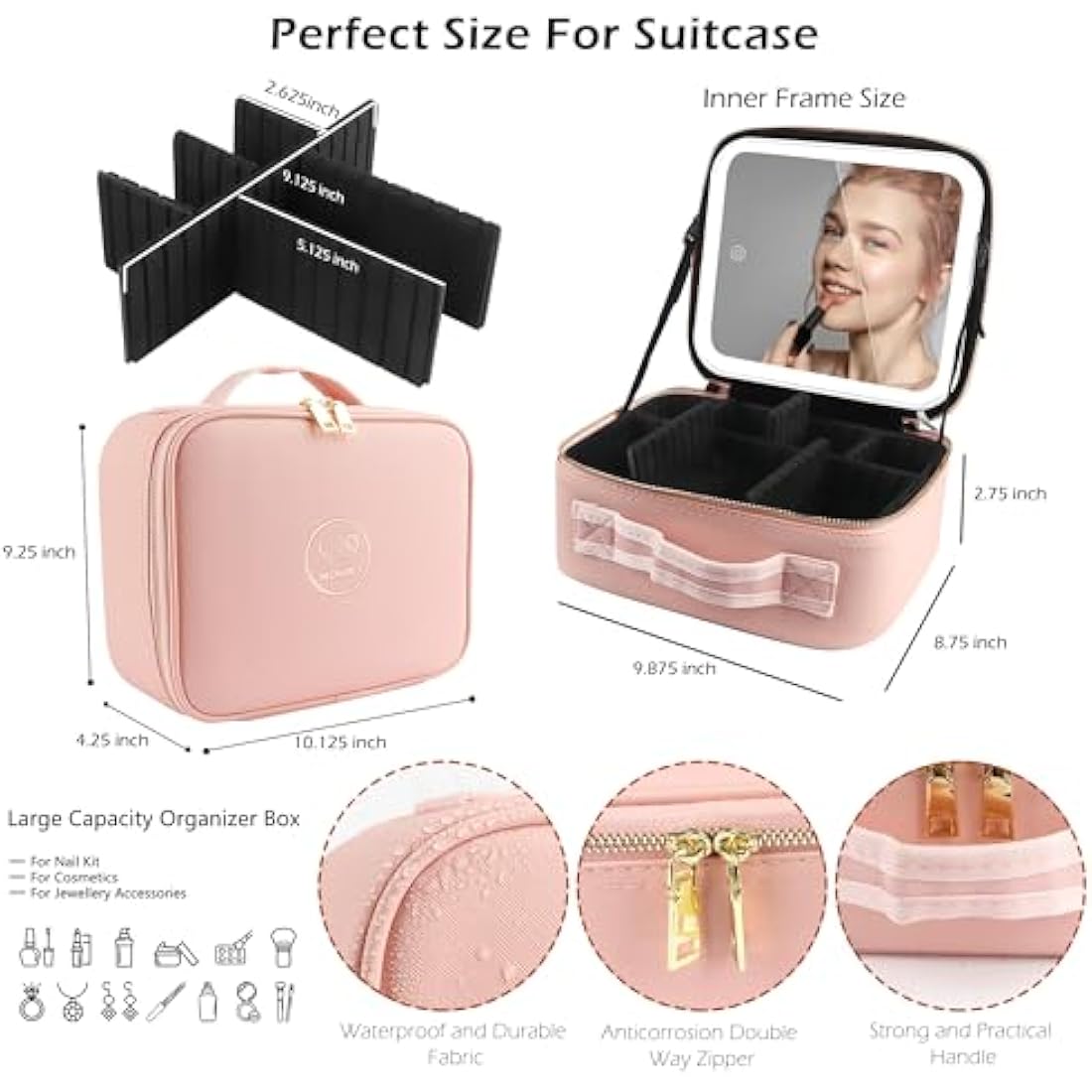 MOMIRA Travel Makeup Bag with Lighted Mirror | Waterproof PU Leather Case