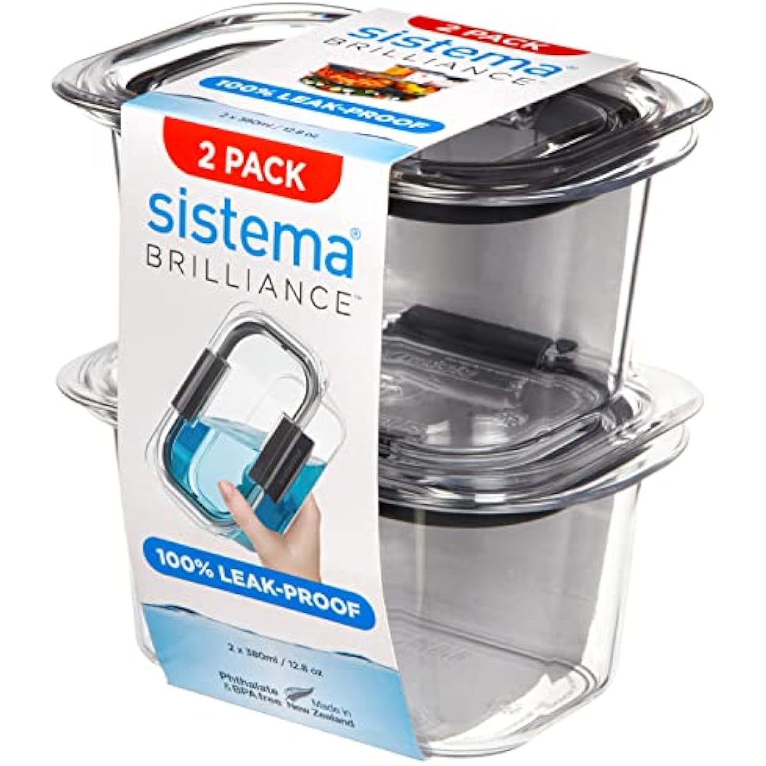 Sistema Brilliance Leakproof Food Storage Containers, 380ml, 2-Pack