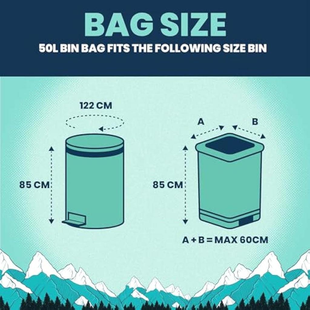 Beast Bin Bags | 50L Recycled Drawstring Bin Liners | 100 Heavy Duty Bags
