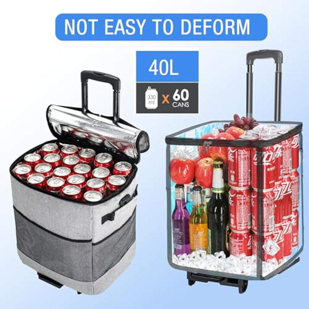 60-Can Rolling Cooler – 40L Insulated Leakproof Bag