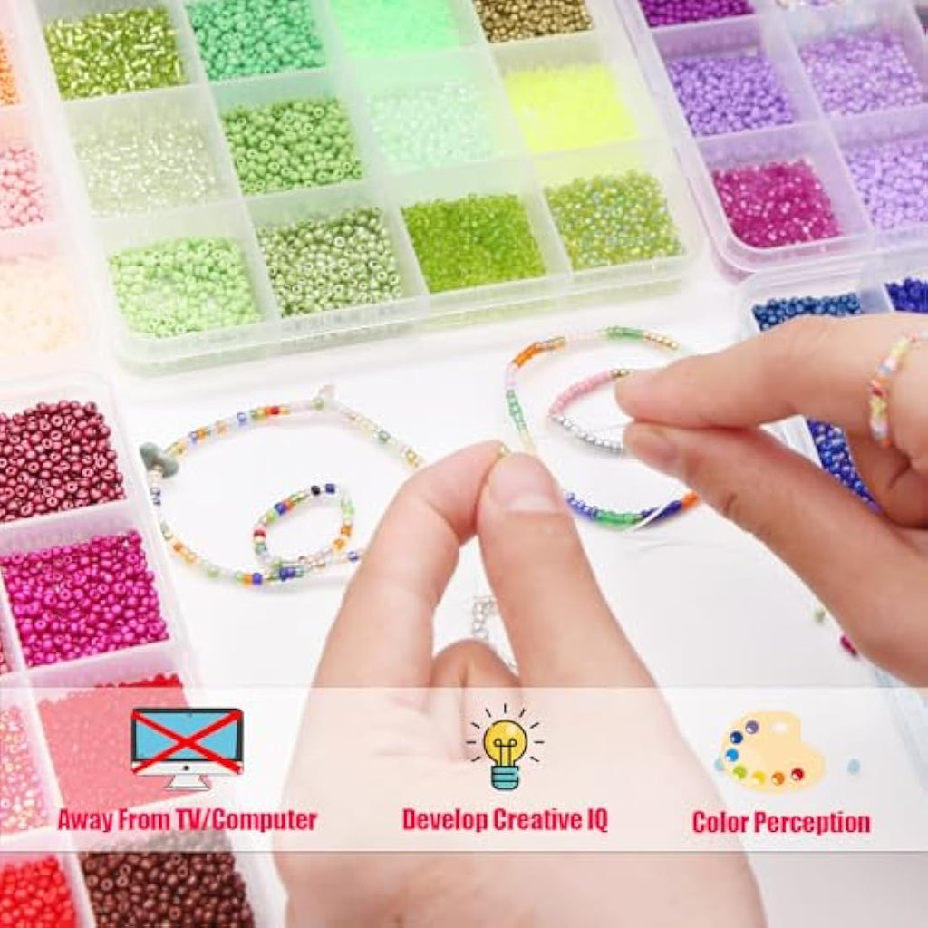 EuTengHao 3mm Glass Seed Beads Kit | 36000pcs 144 Colors Jewelry Making
