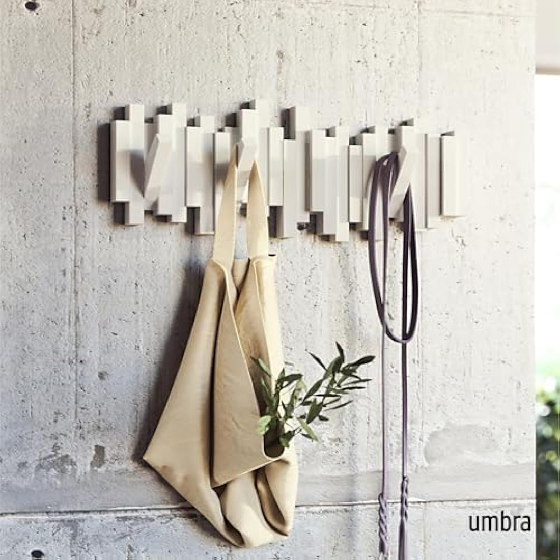 Umbra Sticks Multi Hook Wall Mounted Coat Rack – Modern 5-Hook Hanger, White