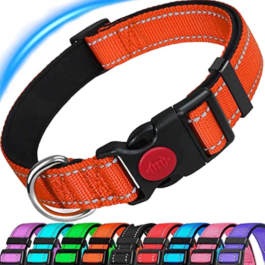 Reflective Nylon Dog Collar – Padded & Adjustable, Orange, Medium