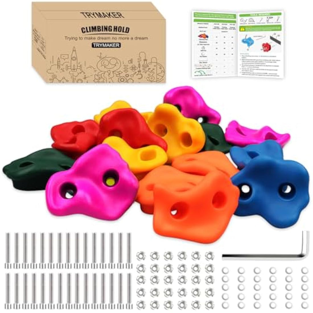 Trymaker Rock Climbing Holds - Indoor and Outdoor Kids Climbing Set