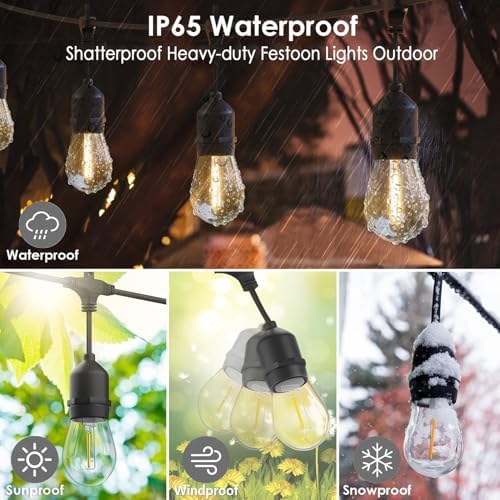 15M Outdoor Festoon Lights | Shatterproof IP65 Garden String