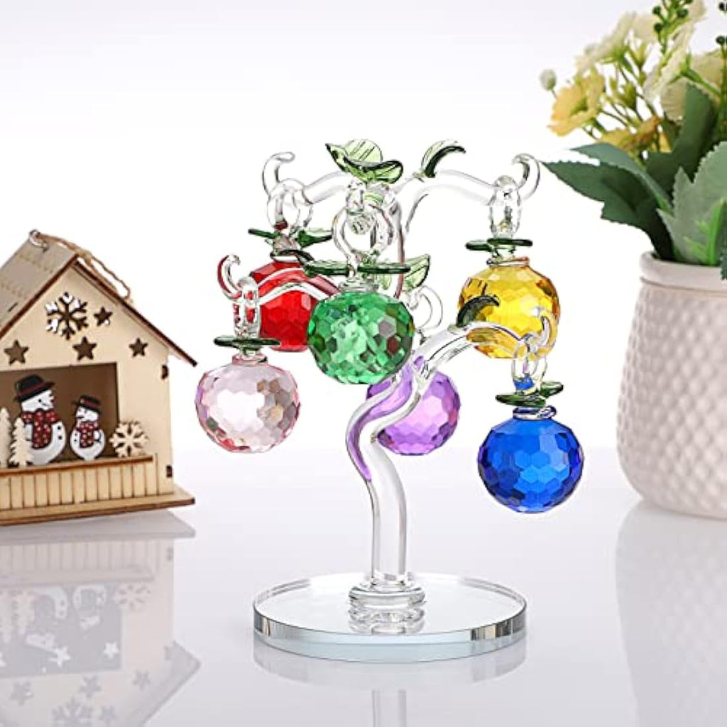 Crystal Glass Apple Tree – Feng Shui Table Decor with 6 Apples