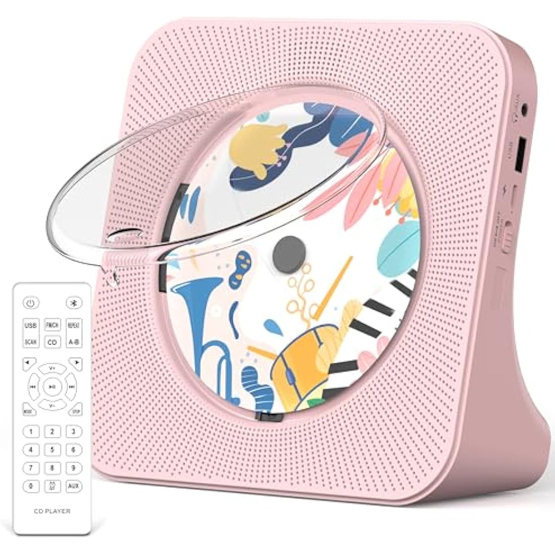 Greadio Portable Desktop CD Player with Bluetooth 5.0 & HiFi Speakers – Pink